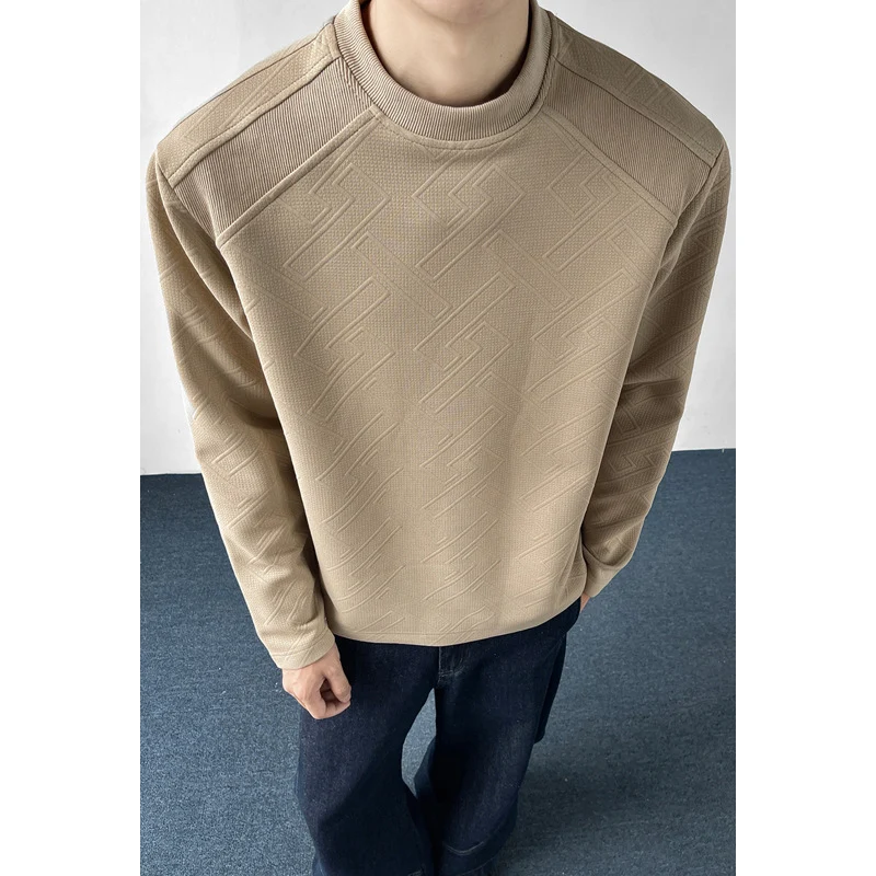 Herren Strukturiertes Langarmshirt mit Stehkragen und geometrischem Reliefmuster Drune