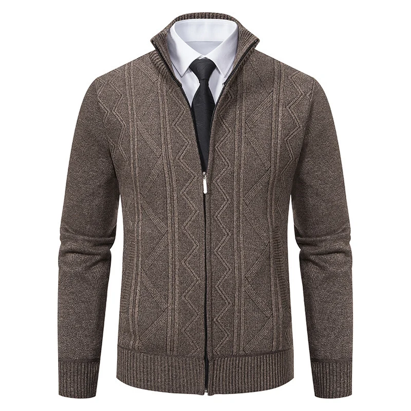 Herren Strukturiertes Feinstrick-Zipcardigan mit Stehkragen und geometrischem Zopfmuster Drune