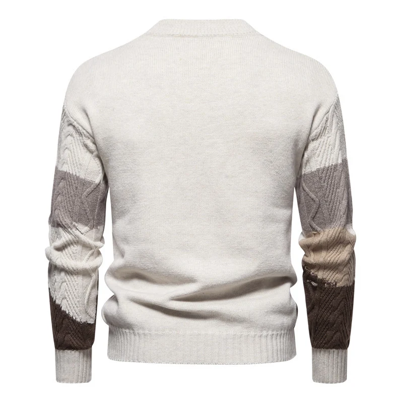 Herren Strukturiertes Colorblock Zopfstrick-Rollkragenpullover aus Baumwollmix Drune