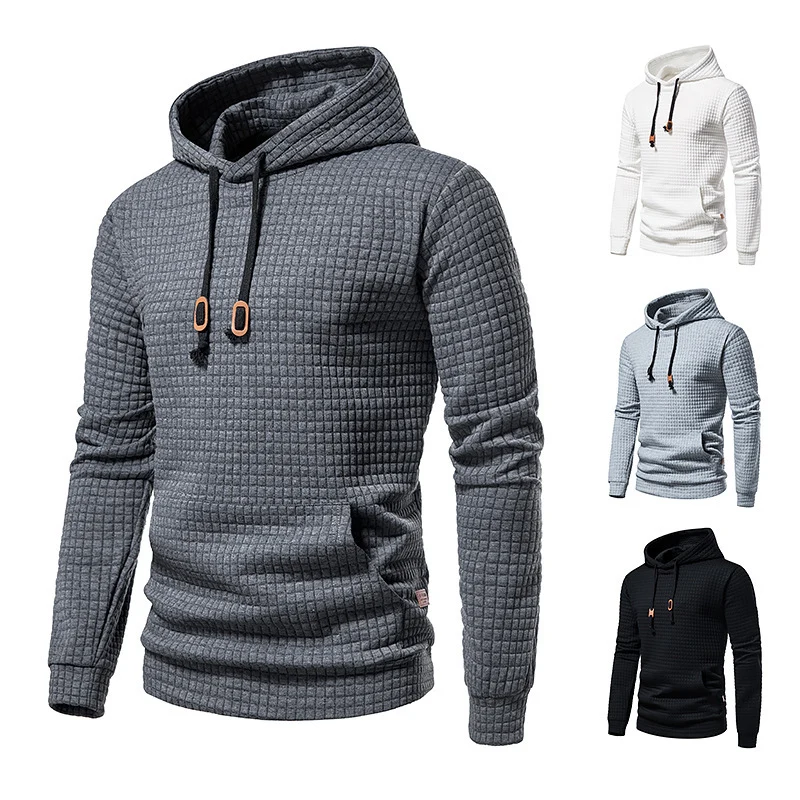 Herren Strukturierter Waffle-Kapuzenpullover mit Kängurutasche und schmaler Passform Drune