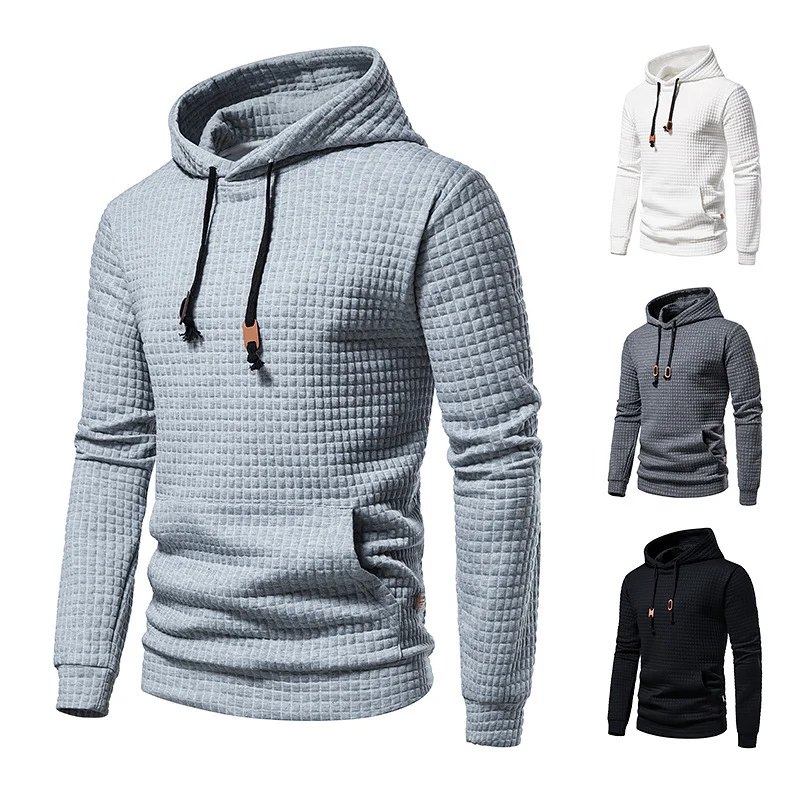 Herren Strukturierter Waffle-Kapuzenpullover mit Kängurutasche und schmaler Passform Drune