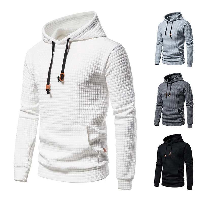 Herren Strukturierter Waffle-Kapuzenpullover mit Kängurutasche und schmaler Passform Drune