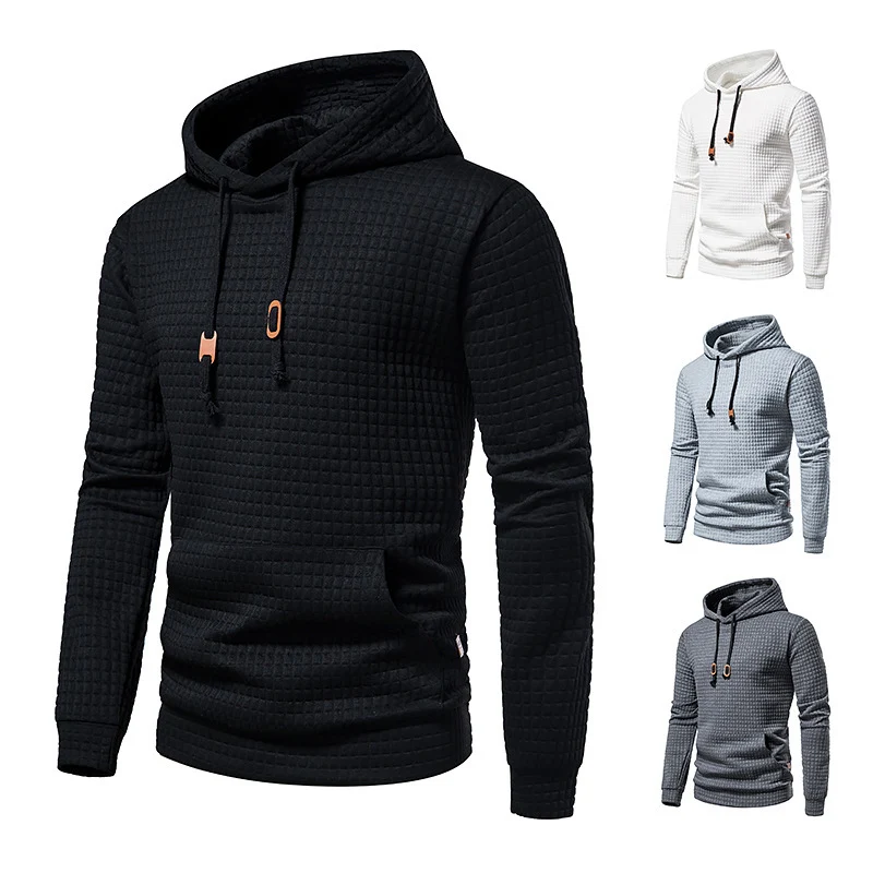 Herren Strukturierter Waffle-Kapuzenpullover mit Kängurutasche und schmaler Passform Drune