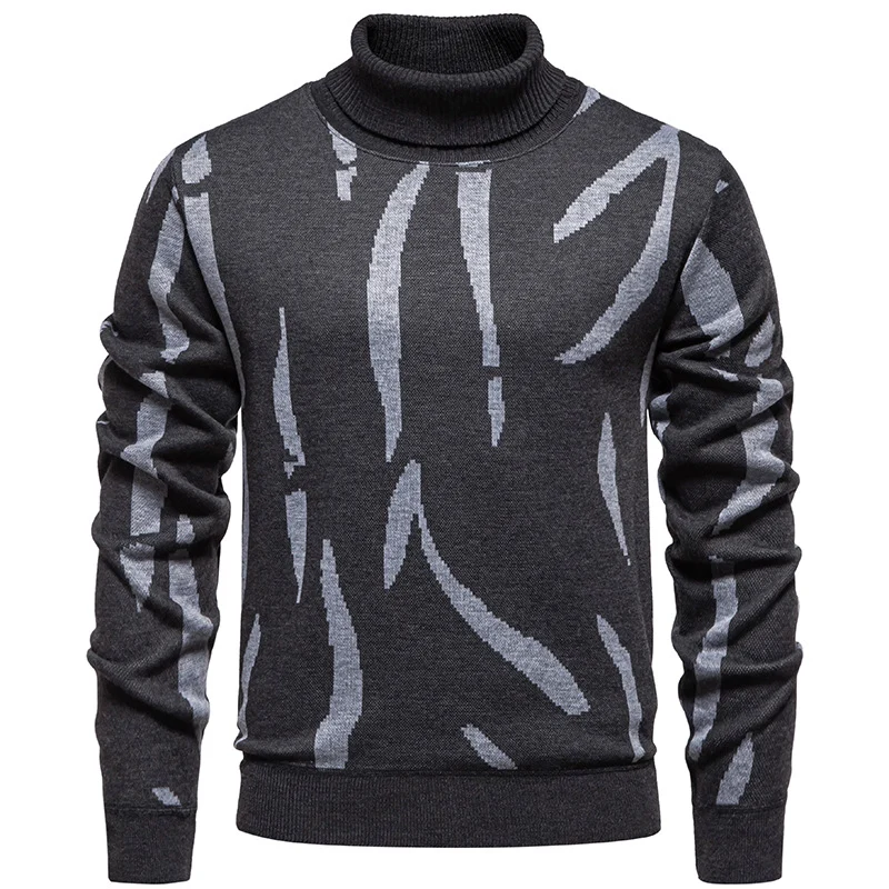 Herren Strukturierter Rollkragenpullover mit abstraktem Jacquardmuster und gerippten Abschlüssen Drune
