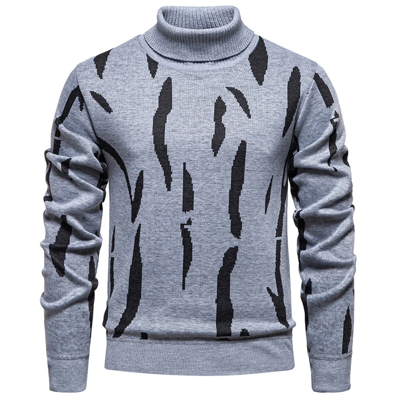 Herren Strukturierter Rollkragenpullover mit abstraktem Jacquardmuster und gerippten Abschlüssen Drune