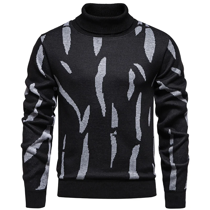 Herren Strukturierter Rollkragenpullover mit abstraktem Jacquardmuster und gerippten Abschlüssen Drune