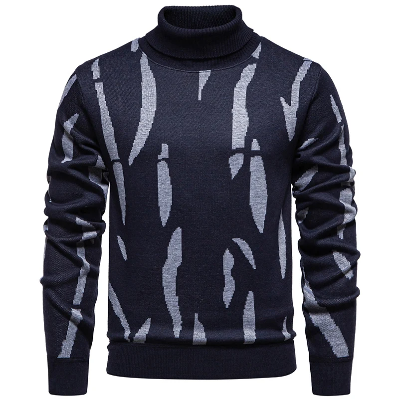 Herren Strukturierter Rollkragenpullover mit abstraktem Jacquardmuster und gerippten Abschlüssen Drune