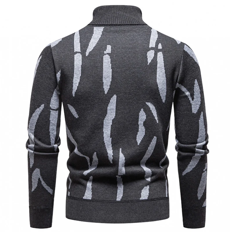 Herren Strukturierter Rollkragenpullover mit abstraktem Jacquardmuster und gerippten Abschlüssen Drune