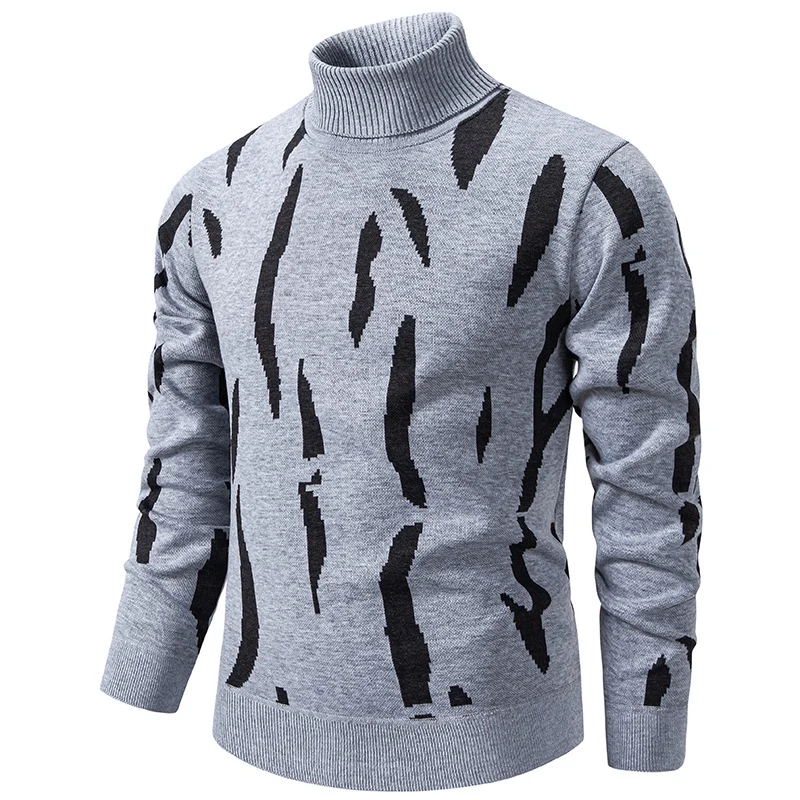 Herren Strukturierter Rollkragenpullover mit abstraktem Jacquardmuster und gerippten Abschlüssen Drune