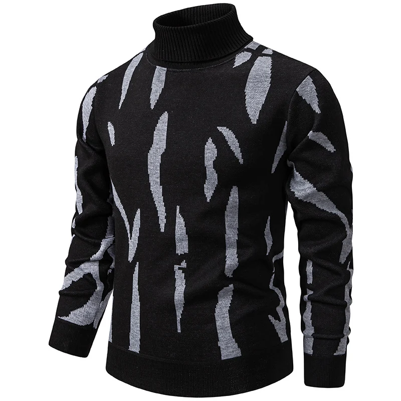 Herren Strukturierter Rollkragenpullover mit abstraktem Jacquardmuster und gerippten Abschlüssen Drune