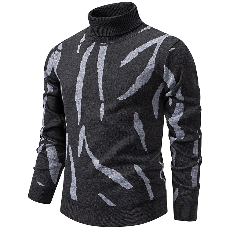 Herren Strukturierter Rollkragenpullover mit abstraktem Jacquardmuster und gerippten Abschlüssen Drune
