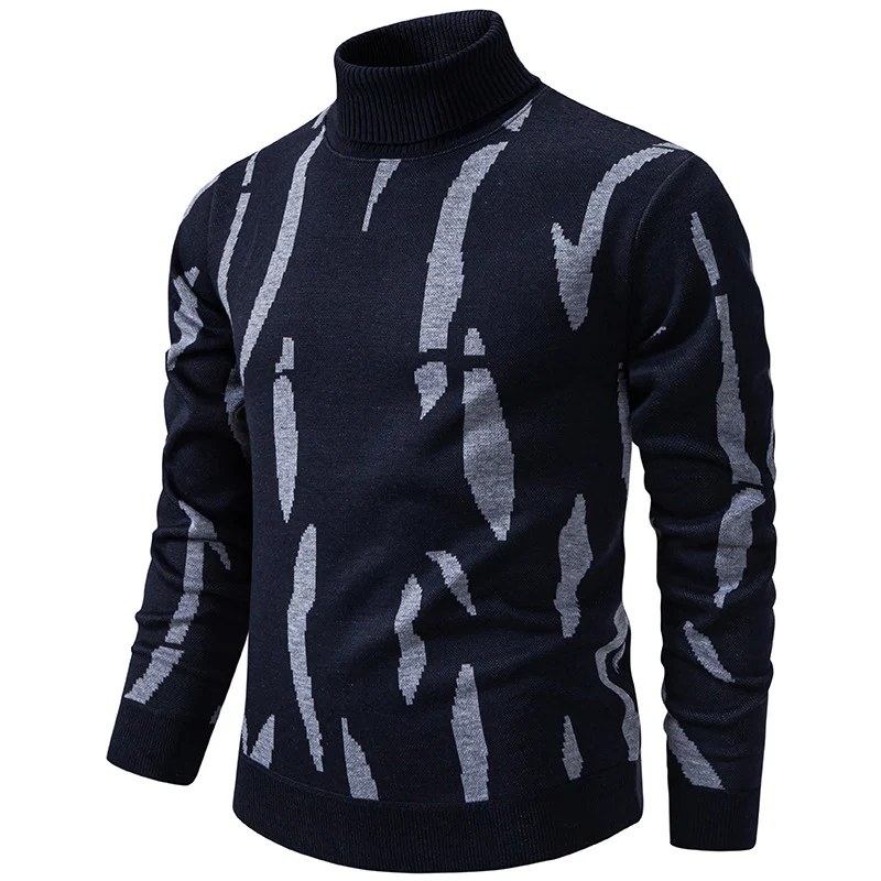 Herren Strukturierter Rollkragenpullover mit abstraktem Jacquardmuster und gerippten Abschlüssen Drune