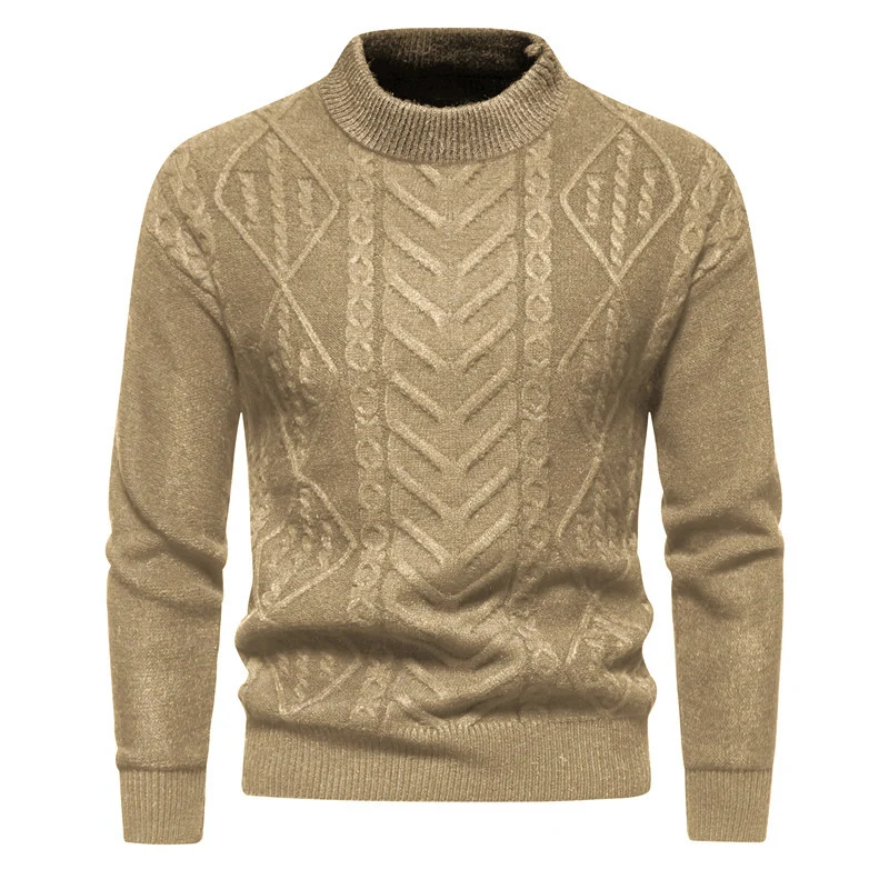 Herren Strukturierter Mockneck-Strickpullover mit Zopf- und Chevron-Muster Drune