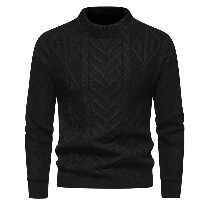 Herren Strukturierter Mockneck-Strickpullover mit Zopf- und Chevron-Muster Drune