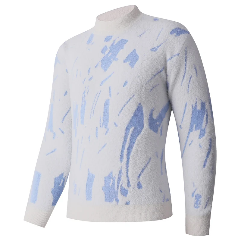 Herren Strukturierter Mockneck-Pullover mit abstraktem Brush-Pattern Drune