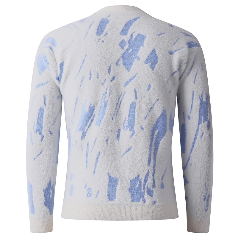 Herren Strukturierter Mockneck-Pullover mit abstraktem Brush-Pattern Drune