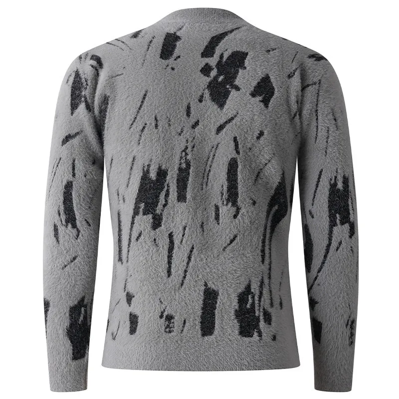 Herren Strukturierter Mockneck-Pullover mit abstraktem Brush-Pattern Drune