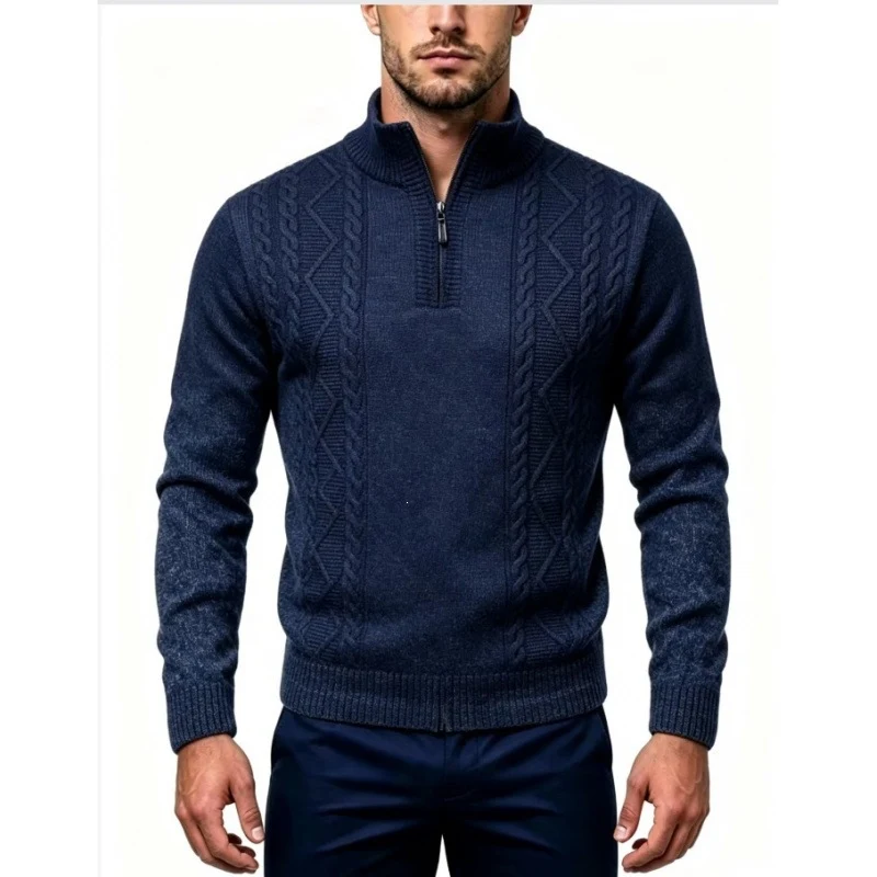 Herren Strukturierter Halbzip-Pullover mit Stehkragen und Zopfmuster-Details Drune
