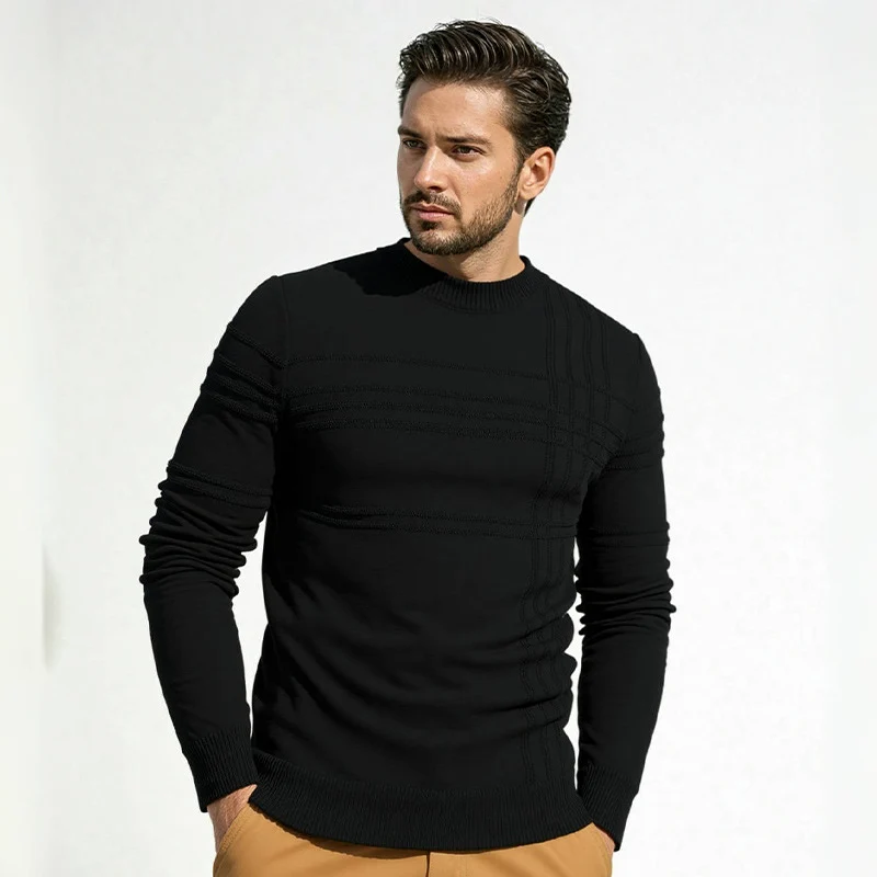 Herren Strukturierter Feinstrickpullover mit Rundhalsausschnitt und dekorativen Streifen-Reliefnähten Drune