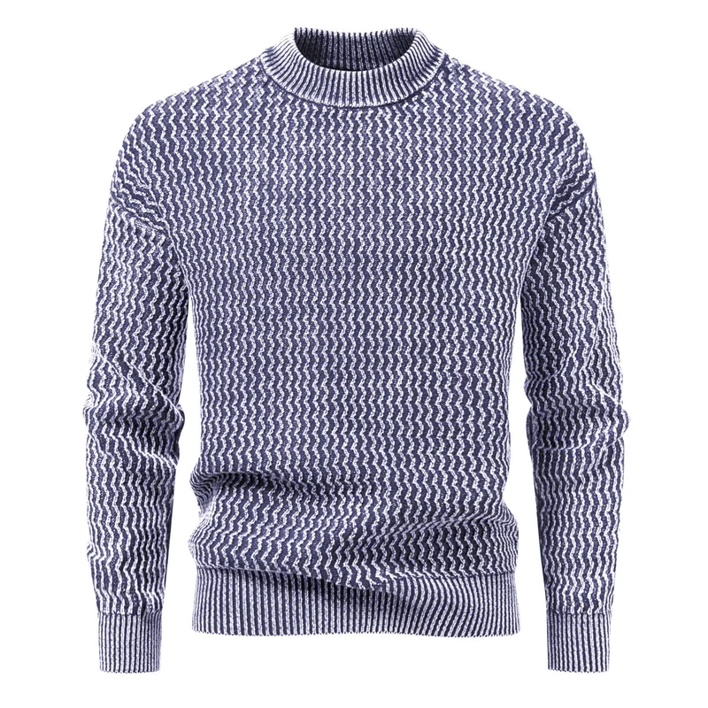 Herren Strukturierter Feinstrick-Pullover mit Stehkragen und Zickzackmuster Drune