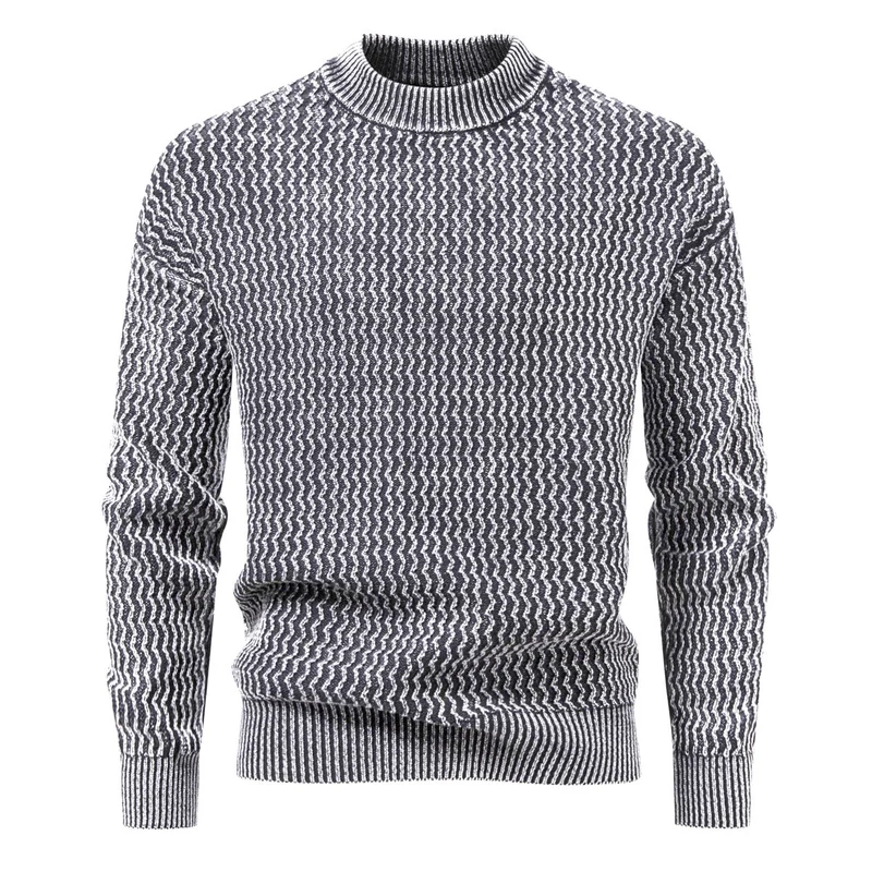 Herren Strukturierter Feinstrick-Pullover mit Stehkragen und Zickzackmuster Drune