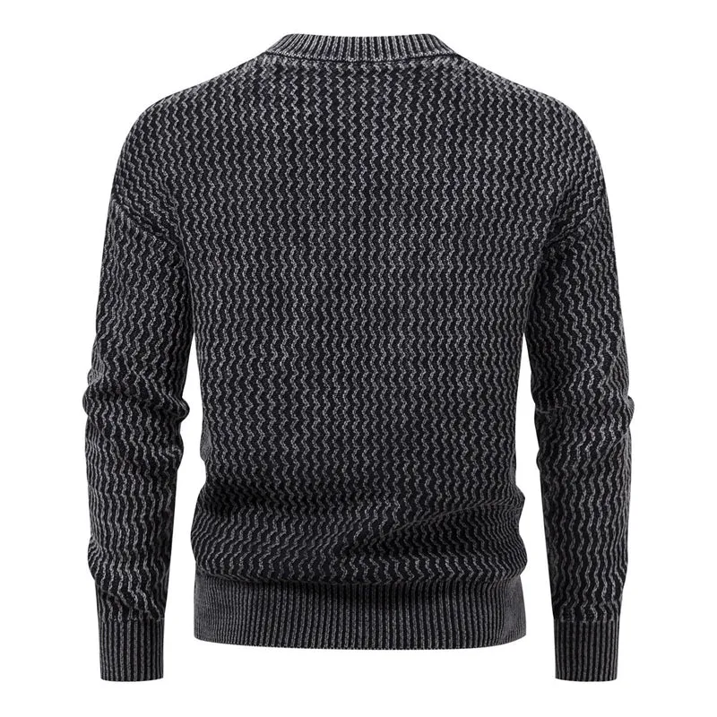 Herren Strukturierter Feinstrick-Pullover mit Stehkragen und Zickzackmuster Drune