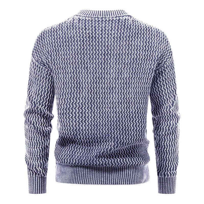 Herren Strukturierter Feinstrick-Pullover mit Stehkragen und Zickzackmuster Drune