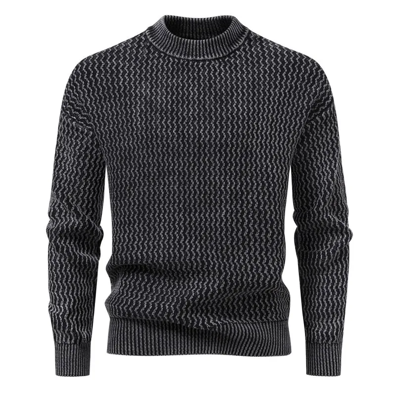 Herren Strukturierter Feinstrick-Pullover mit Stehkragen und Zickzackmuster Drune
