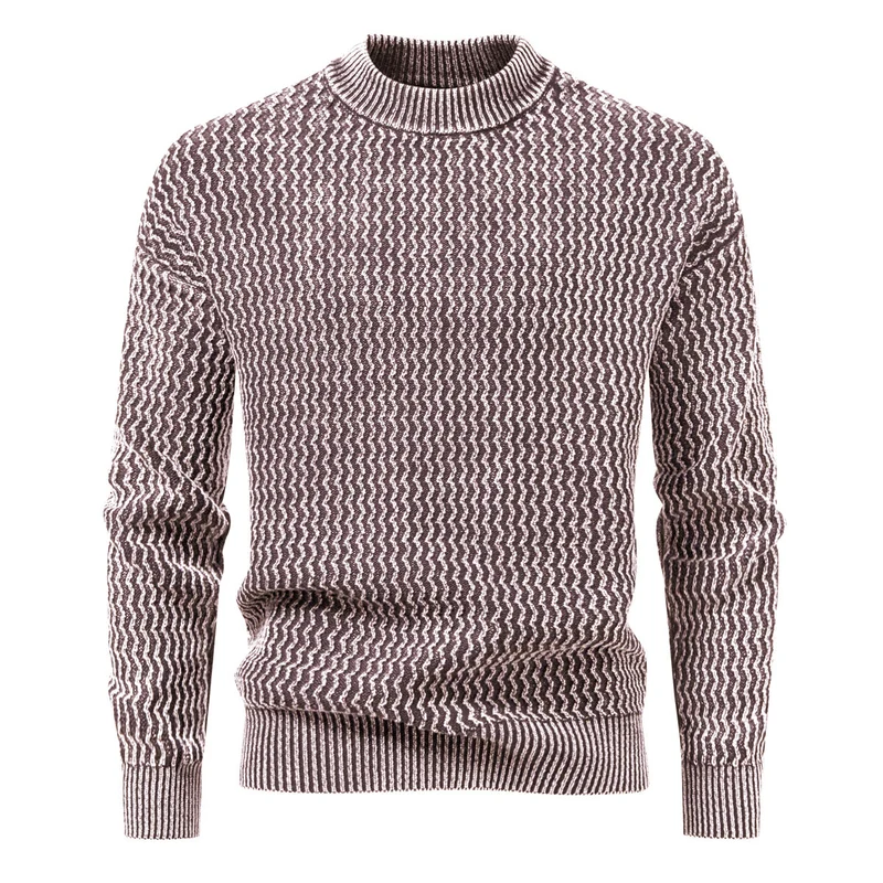 Herren Strukturierter Feinstrick-Pullover mit Stehkragen und Zickzackmuster Drune
