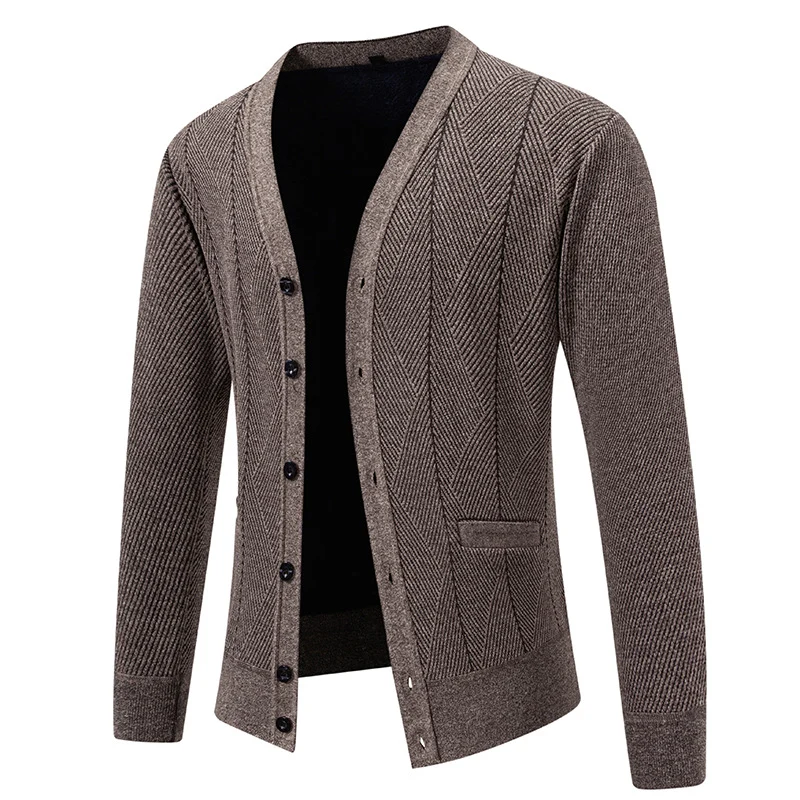 Herren Strukturierter Feinstrick-Cardigan mit Chevron‑Muster, V‑Ausschnitt und Eingrifftaschen Drune