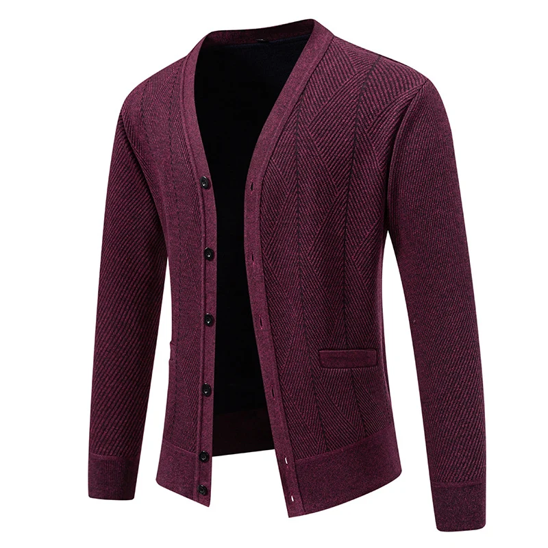 Herren Strukturierter Feinstrick-Cardigan mit Chevron‑Muster, V‑Ausschnitt und Eingrifftaschen Drune