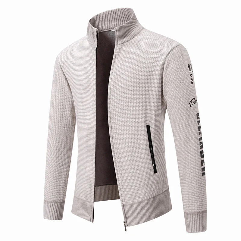 Herren Strukturierte Strickzipjacke mit Waffelstruktur, Stehkragen und Reißverschlusstaschen Drune