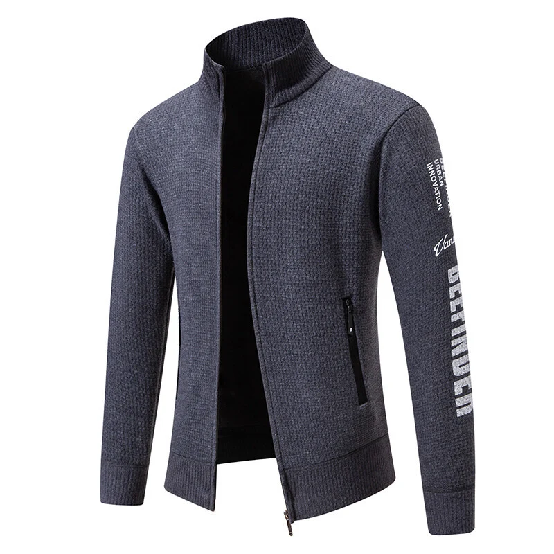 Herren Strukturierte Strickzipjacke mit Waffelstruktur, Stehkragen und Reißverschlusstaschen Drune