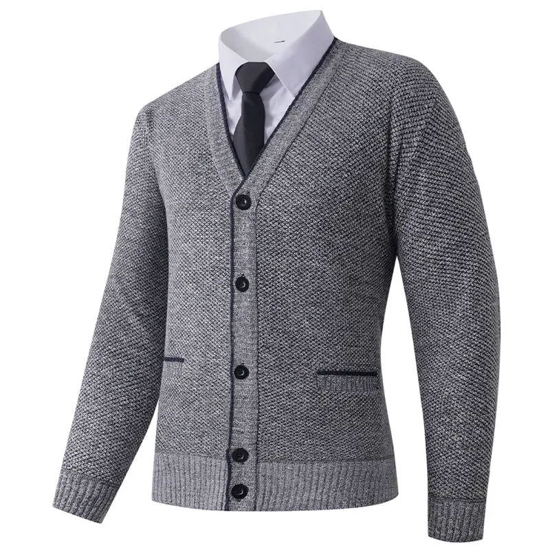 Herren Strukturierte Strickcardigan mit V-Ausschnitt, Knopfleiste und Eingrifftaschen Drune