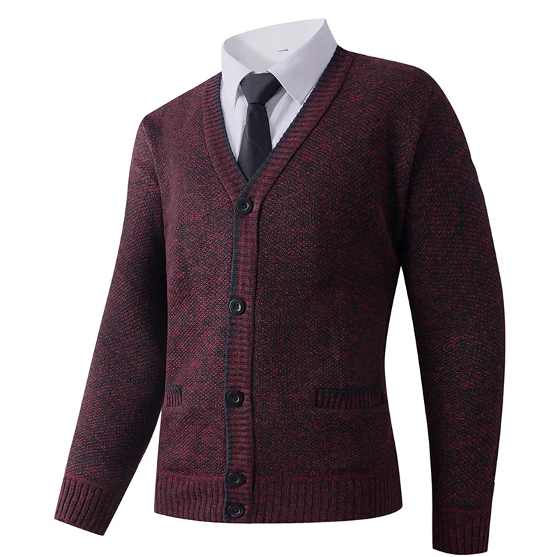 Herren Strukturierte Strickcardigan mit V-Ausschnitt, Knopfleiste und Eingrifftaschen Drune