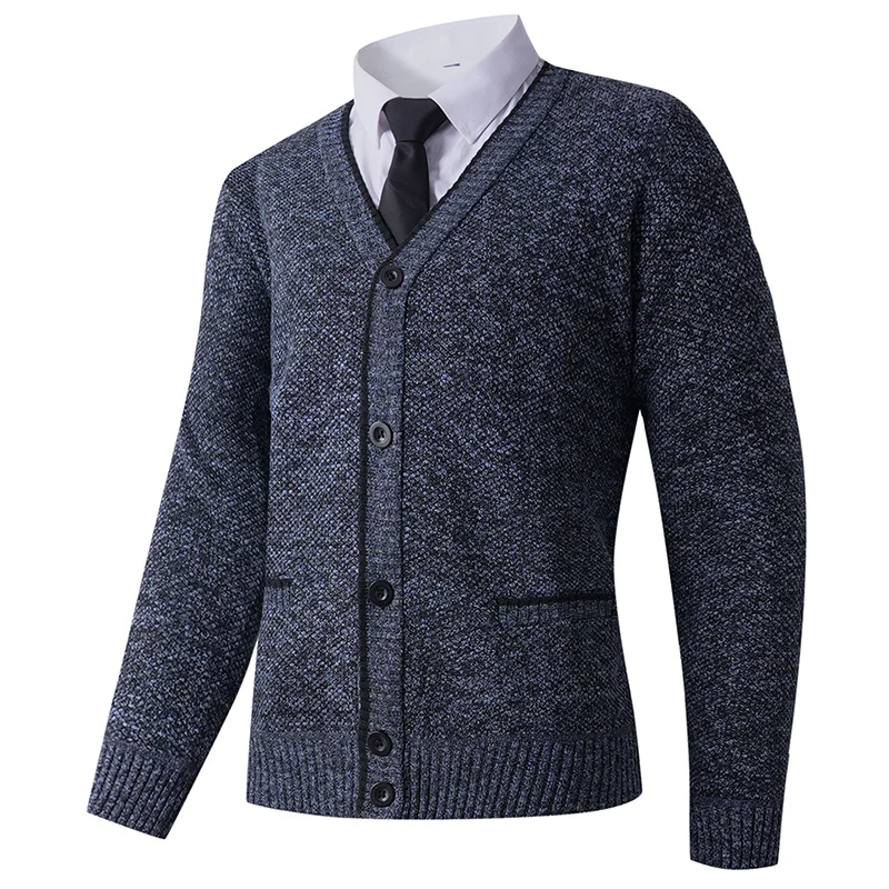 Herren Strukturierte Strickcardigan mit V-Ausschnitt, Knopfleiste und Eingrifftaschen Drune
