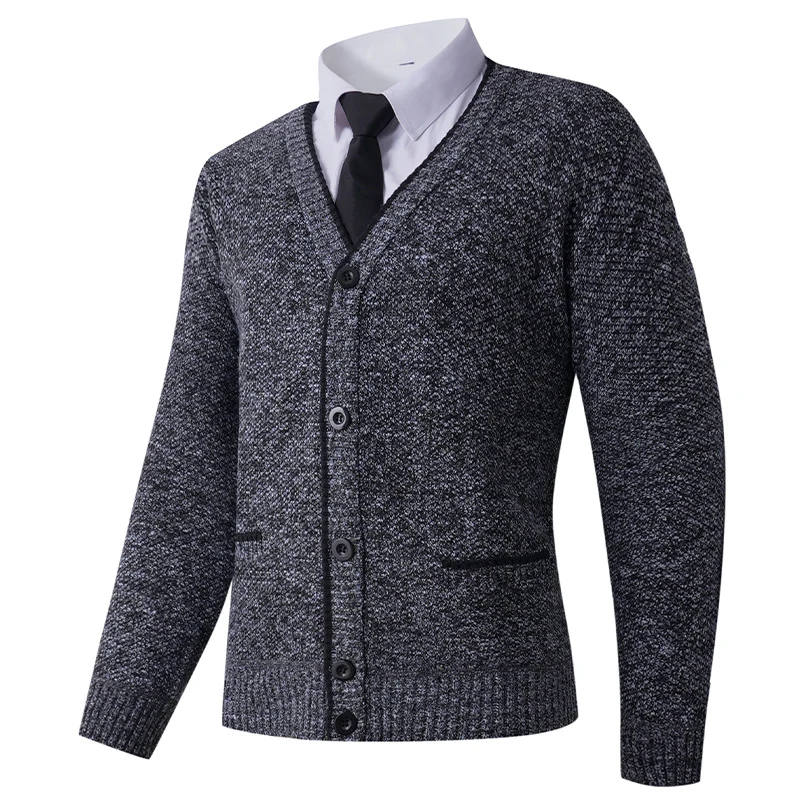 Herren Strukturierte Strickcardigan mit V-Ausschnitt, Knopfleiste und Eingrifftaschen Drune