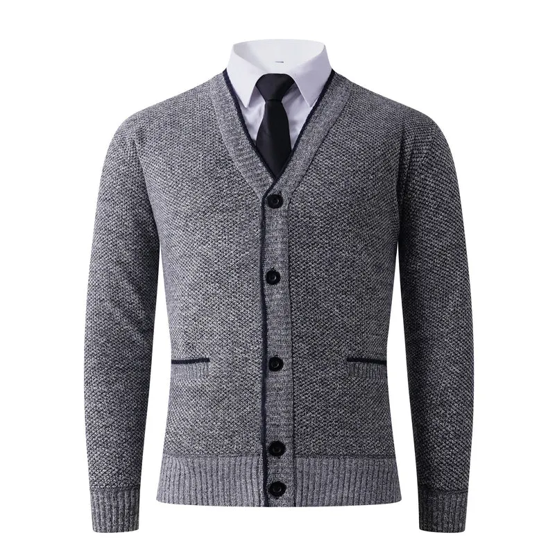 Herren Strukturierte Strickcardigan mit V-Ausschnitt, Knopfleiste und Eingrifftaschen Drune