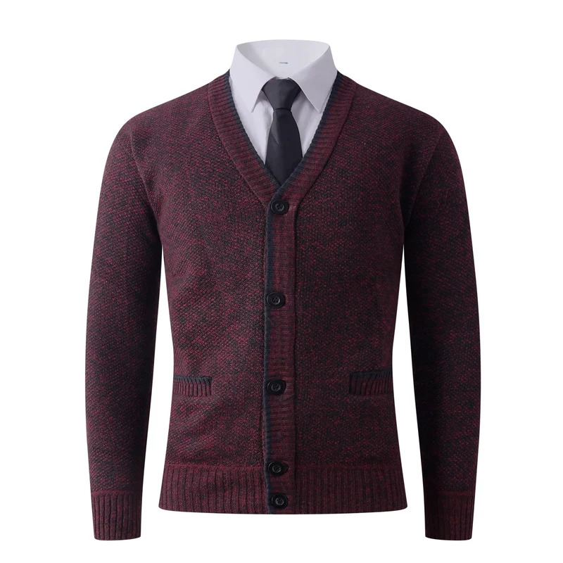 Herren Strukturierte Strickcardigan mit V-Ausschnitt, Knopfleiste und Eingrifftaschen Drune