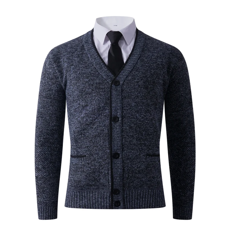 Herren Strukturierte Strickcardigan mit V-Ausschnitt, Knopfleiste und Eingrifftaschen Drune