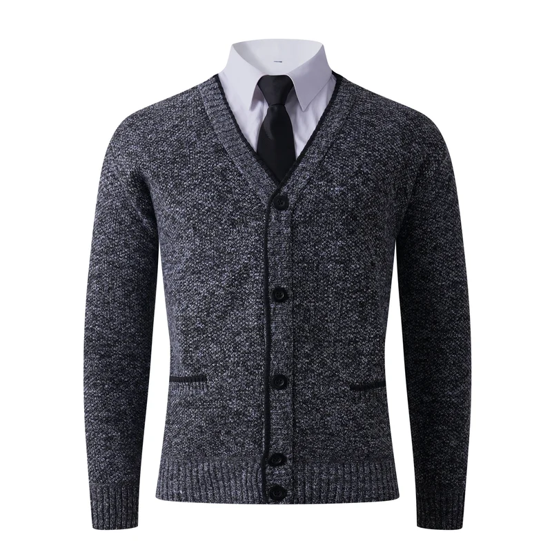 Herren Strukturierte Strickcardigan mit V-Ausschnitt, Knopfleiste und Eingrifftaschen Drune
