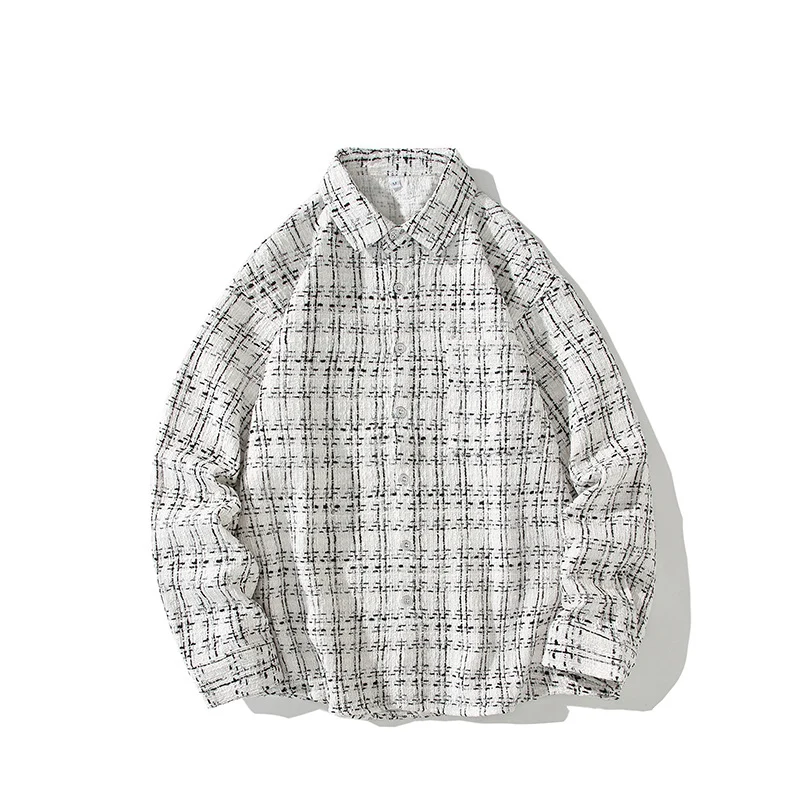 Herren Strukturierte Bouclé-Hemdjacke mit Karo-Jacquard und legerer Passform Drune