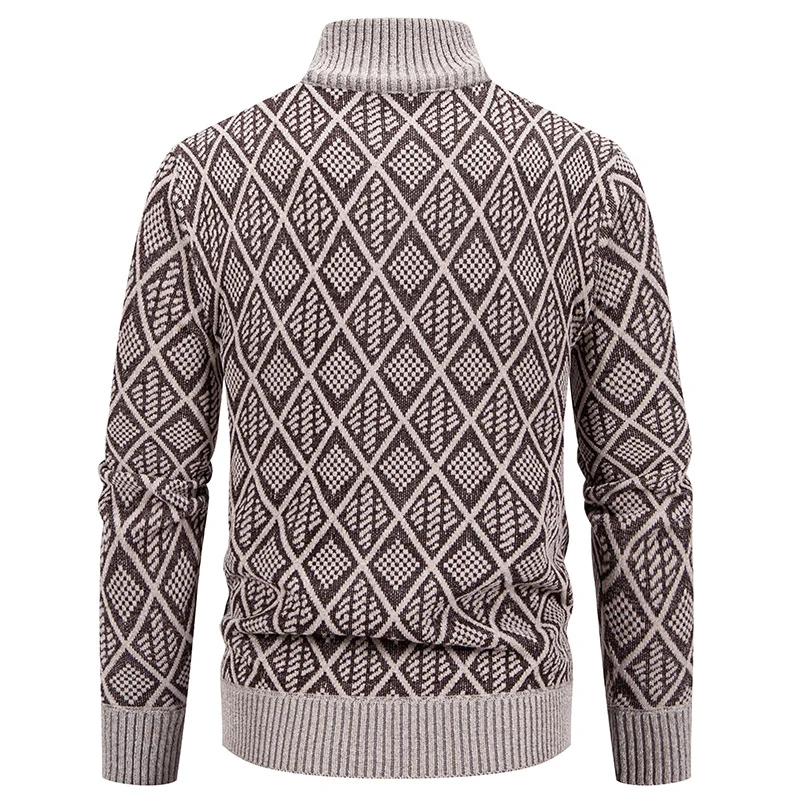 Herren Strickzipjacke mit Rautenmuster, Stehkragen und durchgehendem Reißverschluss Drune