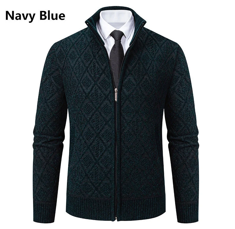 Herren Strickzipjacke mit Rautenmuster, Stehkragen und durchgehendem Reißverschluss Drune