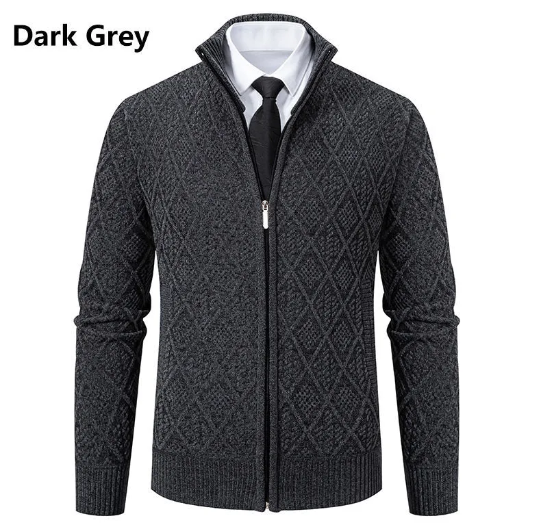 Herren Strickzipjacke mit Rautenmuster, Stehkragen und durchgehendem Reißverschluss Drune