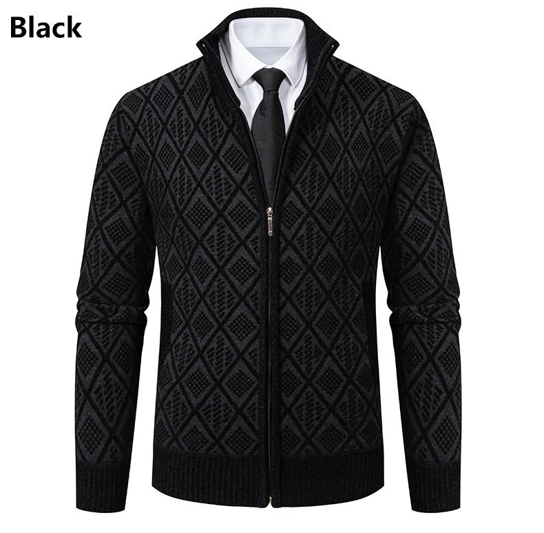 Herren Strickzipjacke mit Rautenmuster, Stehkragen und durchgehendem Reißverschluss Drune