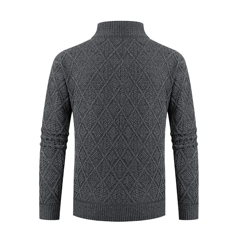 Herren Strickzipjacke mit Diamantjacquard, Stehkragen und Zweiwege-Reißverschluss Drune