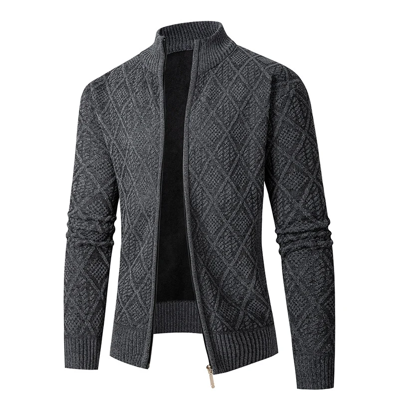 Herren Strickzipjacke mit Diamantjacquard, Stehkragen und Zweiwege-Reißverschluss Drune