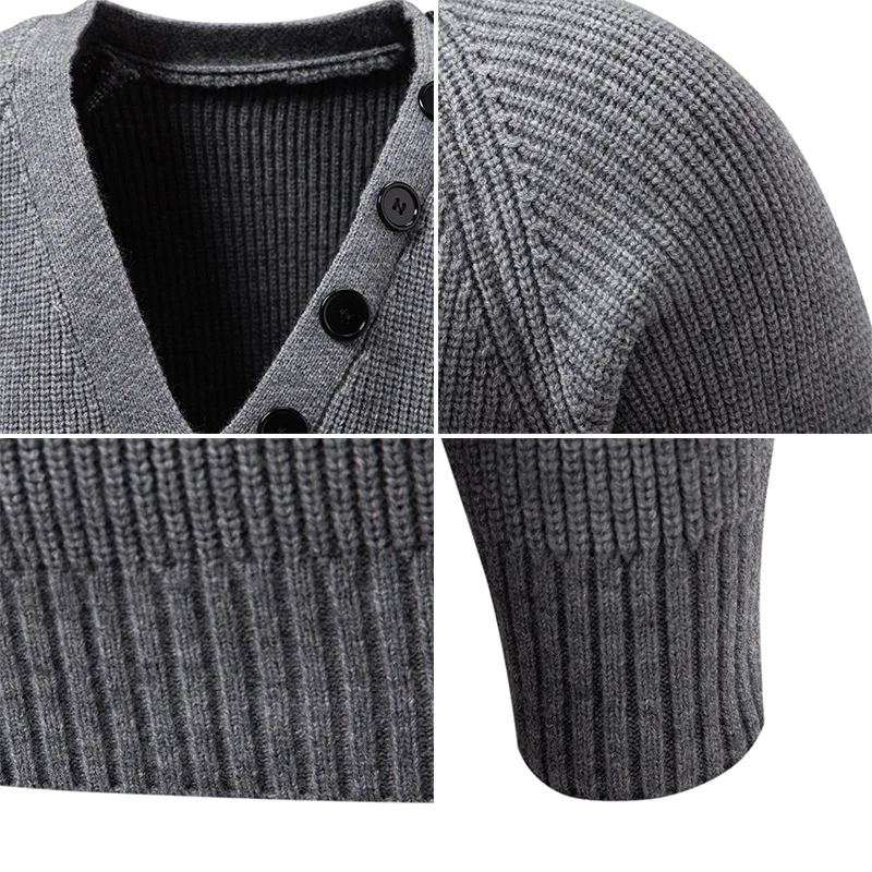 Herren Strickpullover mit integriertem Schlauchkragen-Schal und Knopfdetail Drune