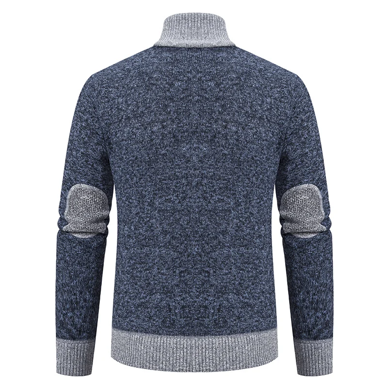 Herren Strickjacke mit Reißverschluss, Stehkragen und kontrastbesetzten Schultern Drune